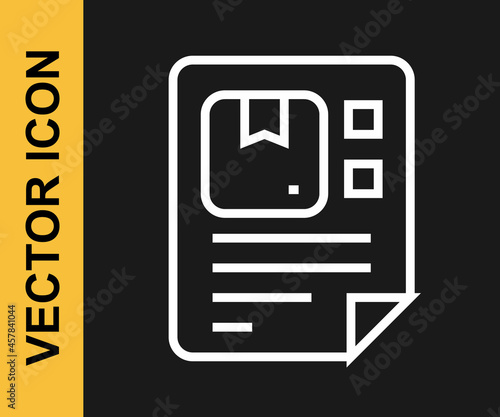 White line Waybill icon isolated on black background. Vector