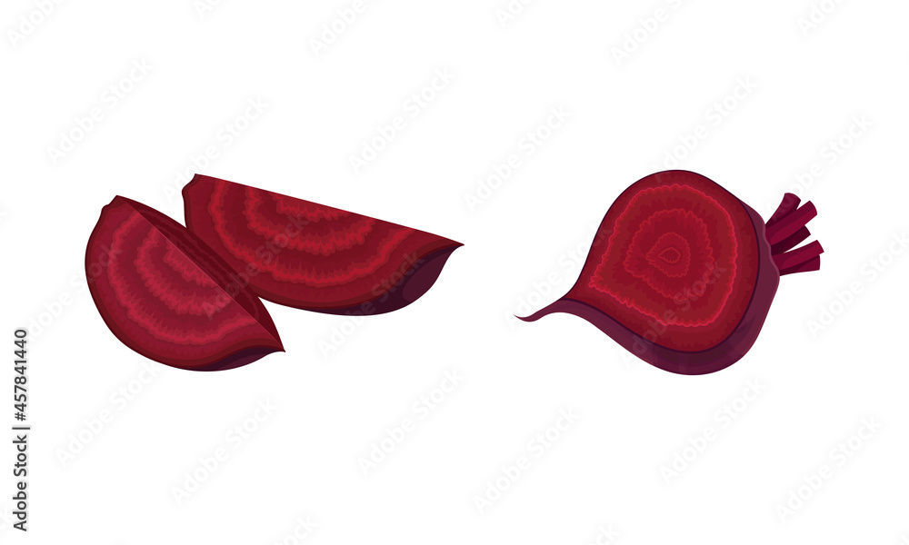 Chopped Beetroot or Garden Beet with Cross Section Vector Set Chopped Beetroot or Garden Beet with Cross Section Vector Set