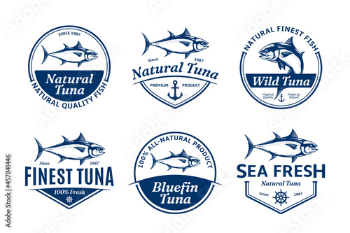 Vector tuna logo and tuna fish illustrations for fisheries, seafood markets, packaging and advertising