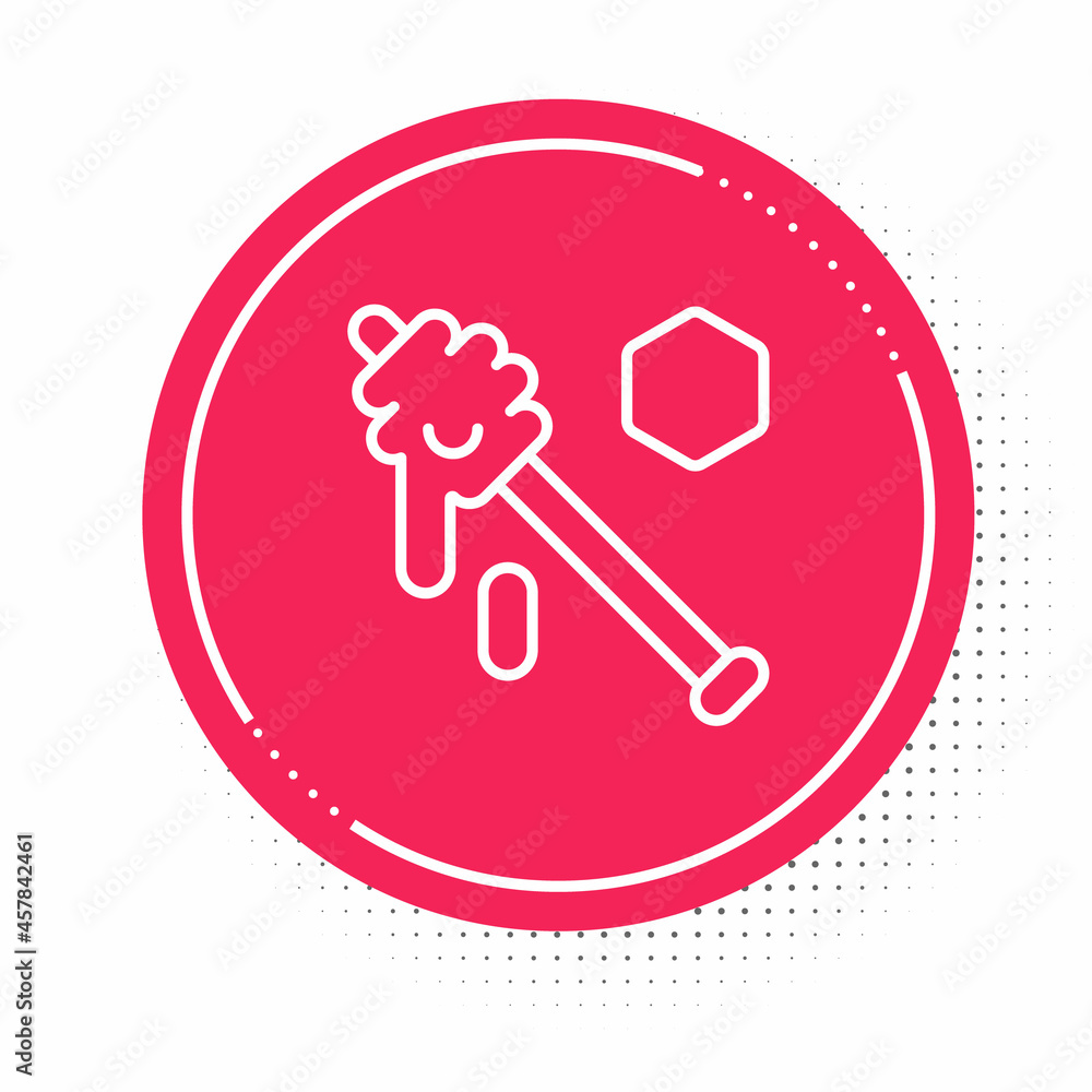 White line Honey dipper stick icon isolated on white background. Honey ladle. Red circle button. Vector White line Honey dipper stick icon isolated on white background. Honey ladle. Red circle button. Vector