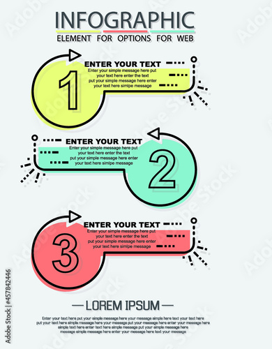 Infographic of three simple style options in multicolor fifth edition