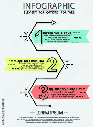 Infographic of three simple style options in multicolor seventh edition