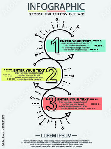 Infographic of three simple style options in multicolor sixth edition