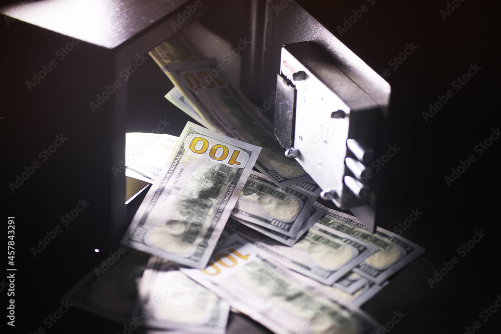 Open safe in a wealthy house. Safety box in hotel room. Concept safe storage of money and documents Open safe in a wealthy house. Safety box in hotel room. Concept safe storage of money and documents