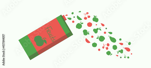 Juice with fruits and berries. Fruit juice box. Vecton illustration. Isolated background.