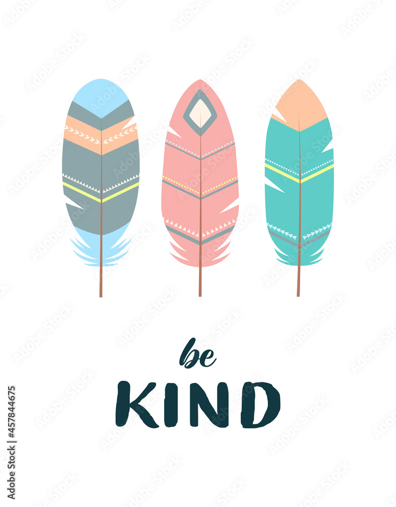 card with feathers and lettering, vector illustration card with feathers and lettering, vector illustration
