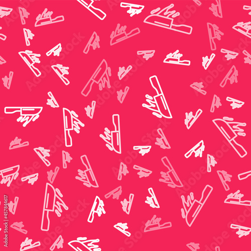 White line Bloody knife icon isolated seamless pattern on red background. Cutlery symbol. Happy Halloween party. Vector