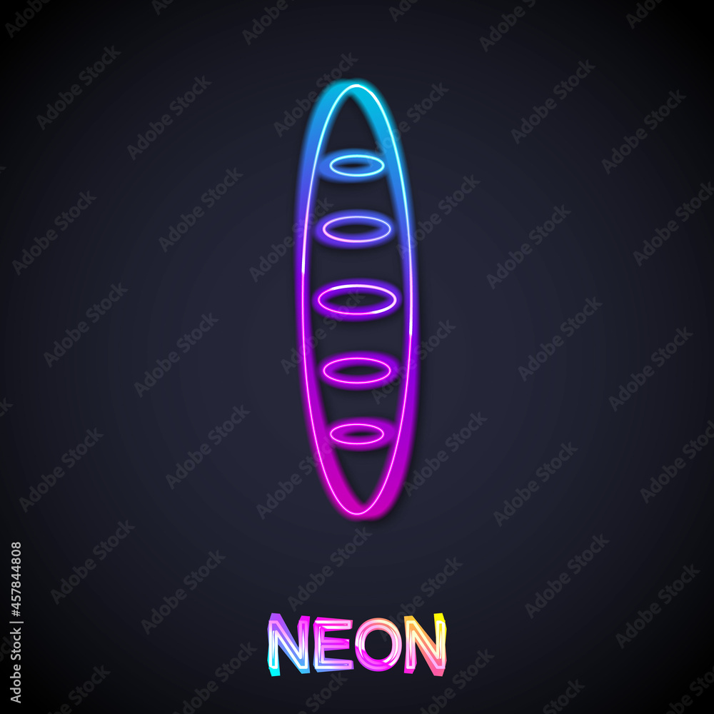 Glowing neon line French baguette bread icon isolated on black background. Vector Glowing neon line French baguette bread icon isolated on black background. Vector