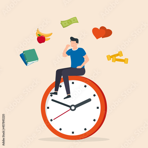 Prioritise concept. Man plan their schedule, priority task and checking an agenda.