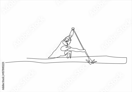 athlete canoeist rowing in canoe, competition race.One continuous single drawing line
