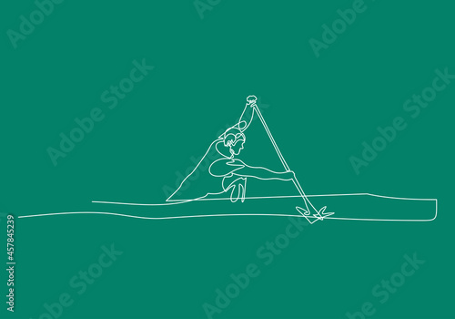 athlete canoeist rowing in canoe, competition race.One continuous single drawing line