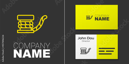 Logotype line Marine bollard with rope tied on pier icon isolated on grey background. Logo design template element. Vector