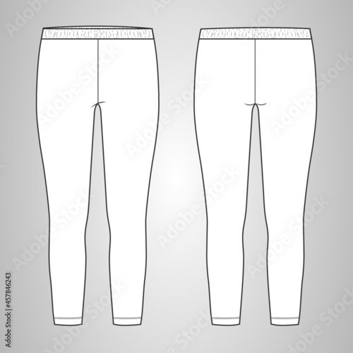 Women's Legging pant technical Fashion flat sketch vector illustration Template Front and back views Isolated on white background.