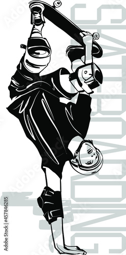 the vector sketch of the teenager doing skateboarding trick element on the skateboard 