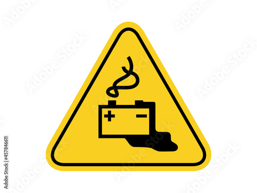 isolated battery charging area, common hazards symbols on yellow round triangle board warning sign for icon, label, logo or package industry etc. flat style vector design. 