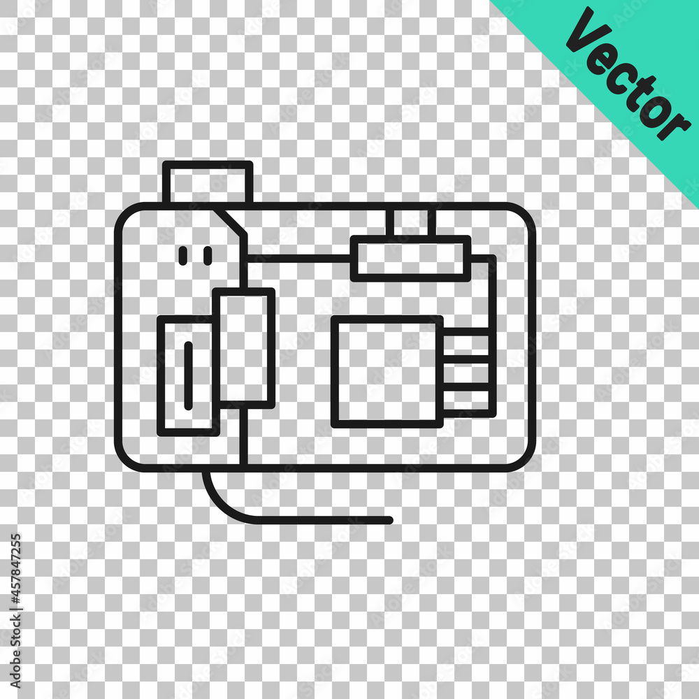 Black line Electronic computer components motherboard digital chip integrated science icon isolated on transparent background. Circuit board. Vector Black line Electronic computer components motherboard digital chip integrated science icon isolated on transparent background. Circuit board. Vector