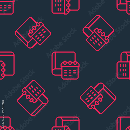 Red line Daily paper notepad icon isolated seamless pattern on black background. Vector © Iryna