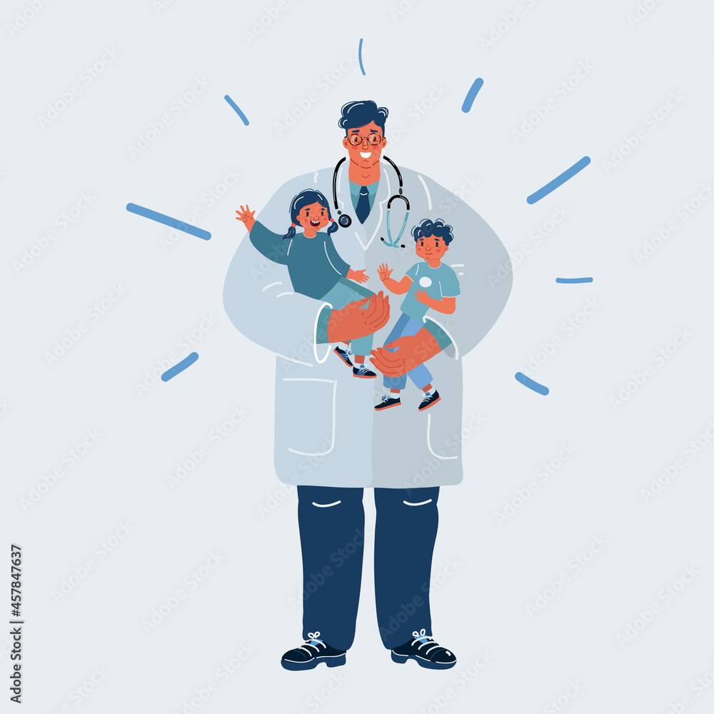 Vector illustration of Caring for the health of the child. The pediatrician with kids Vector illustration of Caring for the health of the child. The pediatrician with kids