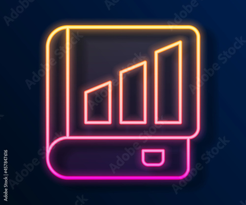 Glowing neon line Financial book icon isolated on black background. Vector