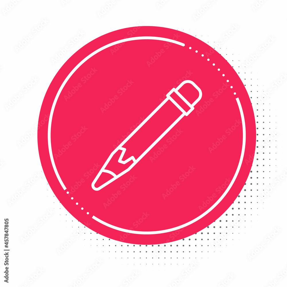 White line Pencil with eraser icon isolated on white background. Drawing and educational tools. School office symbol. Red circle button. Vector White line Pencil with eraser icon isolated on white background. Drawing and educational tools. School office symbol. Red circle button. Vector