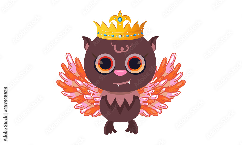 A cute cartoon bird character with its beautiful wings and crown, vector illustration on white background A cute cartoon bird character with its beautiful wings and crown, vector illustration on white background