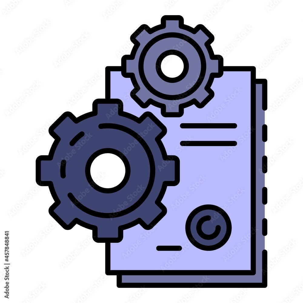 Cog gear paper icon. Outline cog gear paper vector icon color flat isolated