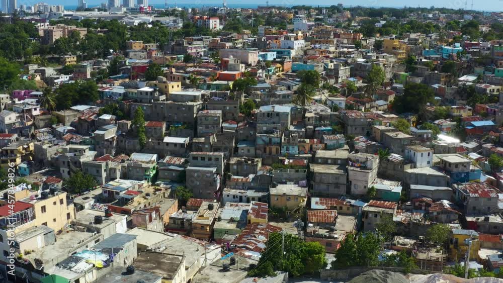 Slums of Santo Domingo Dominican Republic. Houses and streets of red