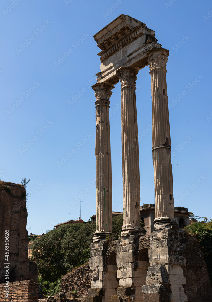 Columns at the Temple of Castor and Pollux at Roman Forum 