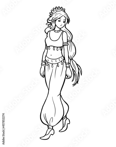Coloring book with beautiful oriental girl
