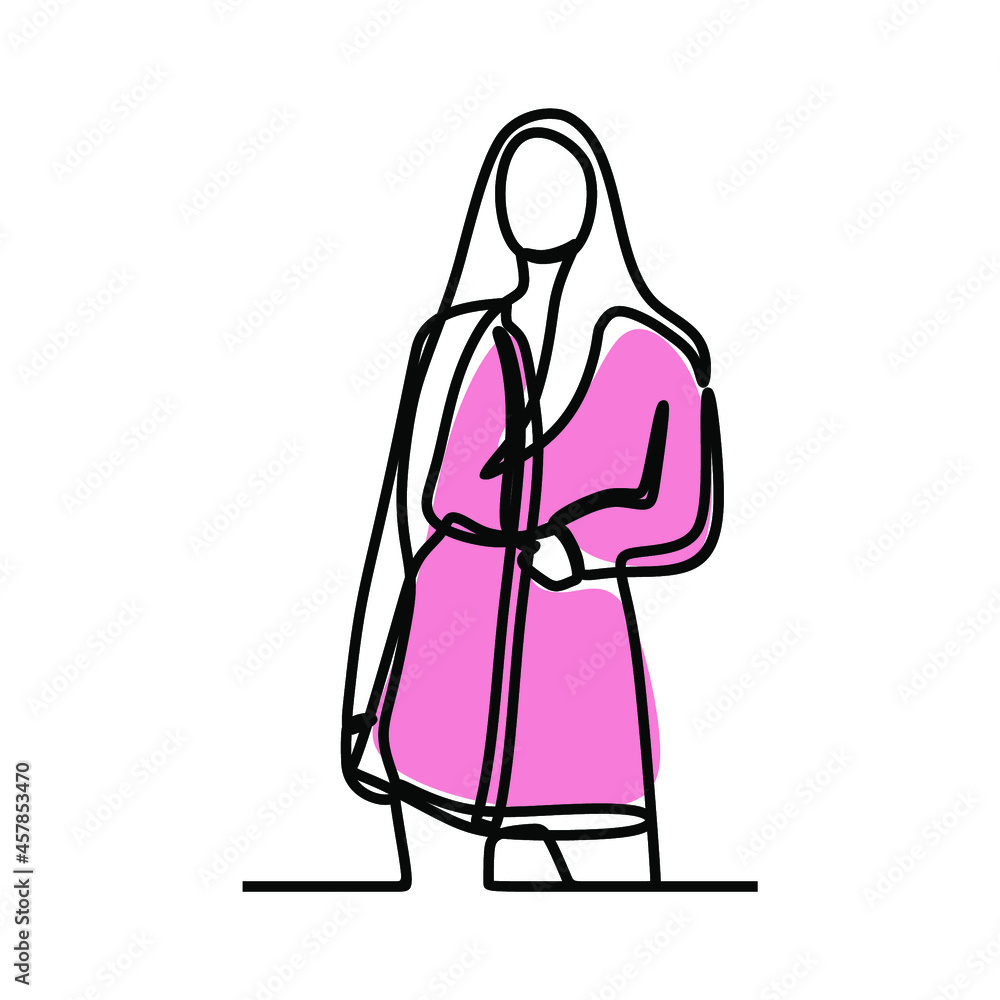 Woman girl wear dress oneline continuous line art premium vector set