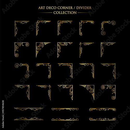 set of luxury antique Art deco elements big collection golden borders frames corners dividers and headers for text heading decoration premium vector 