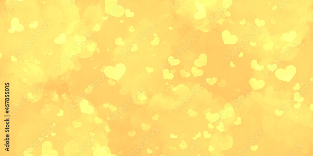 cute romantic light bright yellow love background with many hearts. Basis for postcards and banners