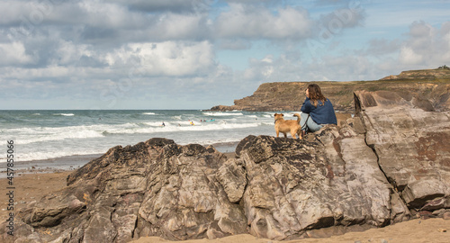 Photography Black Rock Beach, Widemouth Bay in Bude Cornwall, Watching the Surfers