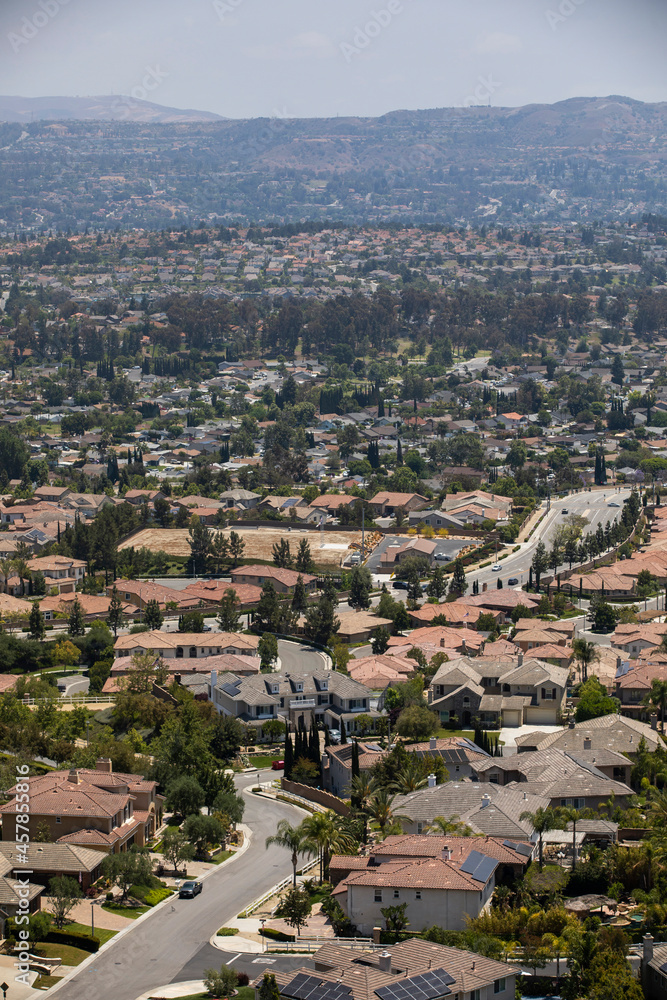 Daytime elevated city view of Yorba Linda, California, USA.