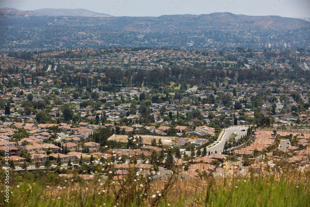 Fototapeta premium Daytime elevated city view of Yorba Linda, California, USA.