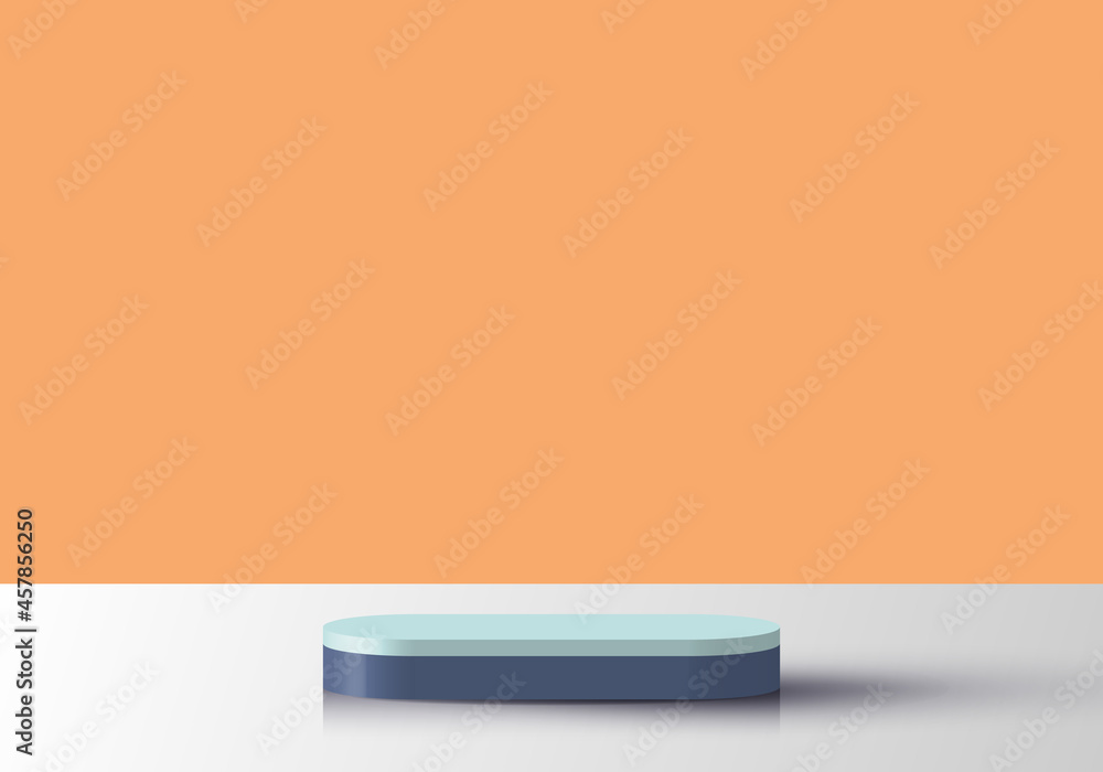 3D realistic blue geometric podium stand platform on stage showcase yellow minimal scene background 3D realistic blue geometric podium stand platform on stage showcase yellow minimal scene background