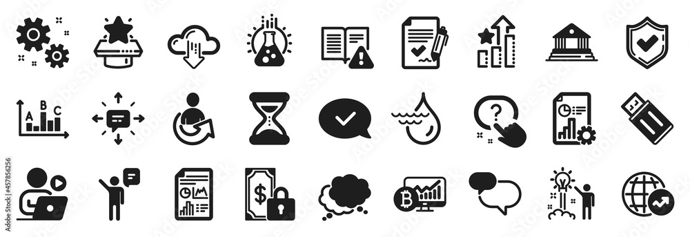 Set of Education icons, such as Share, Creative idea, Video conference icons. Ranking stars, Approved agreement, Sms signs. Time, Chemistry lab, Bitcoin chart. Survey results, Chat message. Vector Set of Education icons, such as Share, Creative idea, Video conference icons. Ranking stars, Approved agreement, Sms signs. Time, Chemistry lab, Bitcoin chart. Survey results, Chat message. Vector