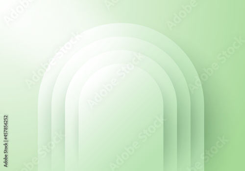 3D green geometric rounded layered paper cut style backdrop on green background