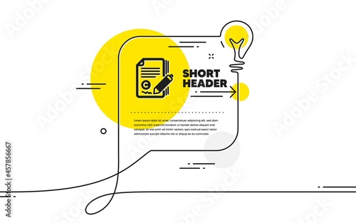 Copywriting icon. Continuous line idea chat bubble banner. Copyright signature sign. Feedback symbol. Copywriting icon in chat message. Talk comment light bulb background. Vector