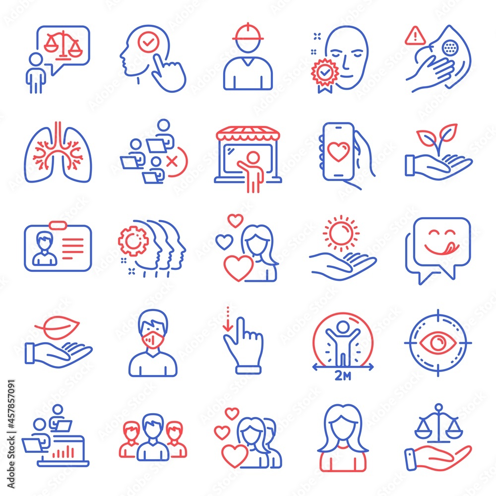 People icons set. Included icon as Woman, Select user, Remove team signs. Engineer, Touchscreen gesture, Group symbols. Medical mask, Lungs, Dirty mask. Yummy smile, Eye target, Dating app. Vector