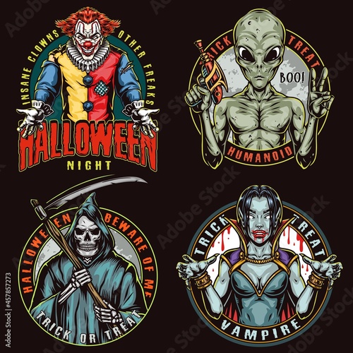 Halloween party colorful vintage badges
