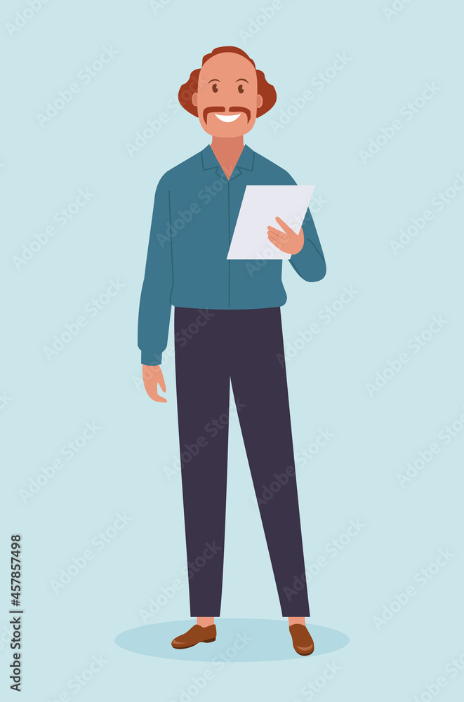 The man studies the document. The concept of business analysis, audit, professional verification of documentation. Vector illustration. The man studies the document. The concept of business analysis, audit, professional verification of documentation. Vector illustration.