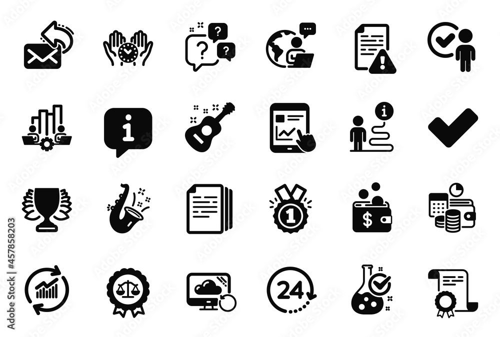 Vector Set of Education icons related to Chemistry lab, Question bubbles and Jazz icons. Approved, Justice scales and Winner signs. Recovery cloud, Update data and 24 hours. Guitar, Tick. Vector Vector Set of Education icons related to Chemistry lab, Question bubbles and Jazz icons. Approved, Justice scales and Winner signs. Recovery cloud, Update data and 24 hours. Guitar, Tick. Vector