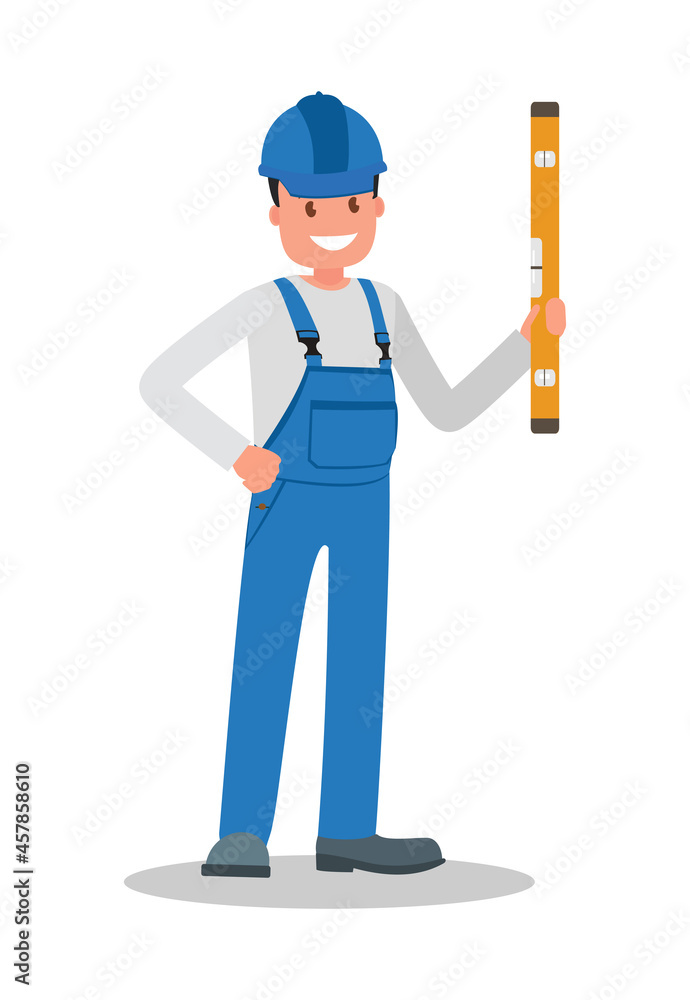 A man is a construction worker in overalls in the workplace with a tool in his hands. A man is a construction worker in overalls in the workplace with a tool in his hands.