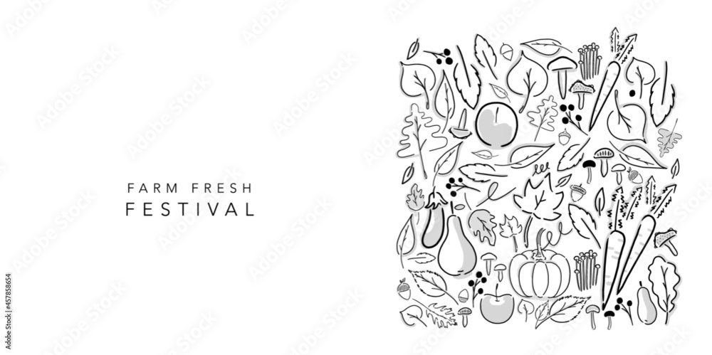 Fall vector illustration pack of pumpkin, mushrooms, fruits, vegetables ...