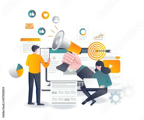 flat design concept sales on social media and digital marketing