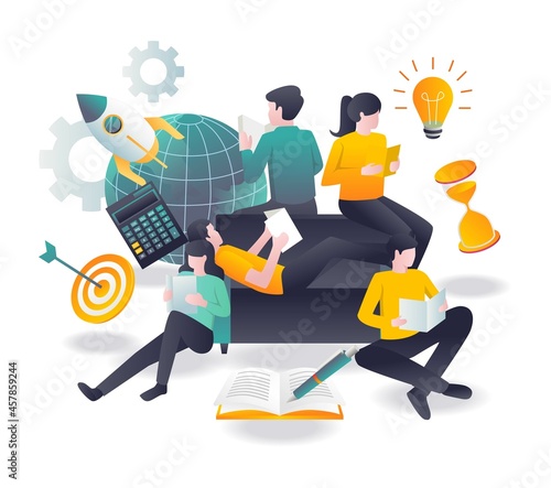 Illustration of a young man who likes to read books and study