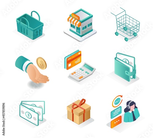 Isometric icon sets. online shopping and e-commerce