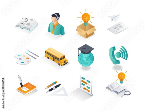 Isometric icon sets. study and go back to school