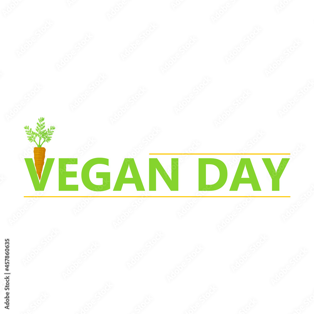 Fototapeta premium Banner for vegetarianism day. Vector illustration on white background slogan and vegetable carrot